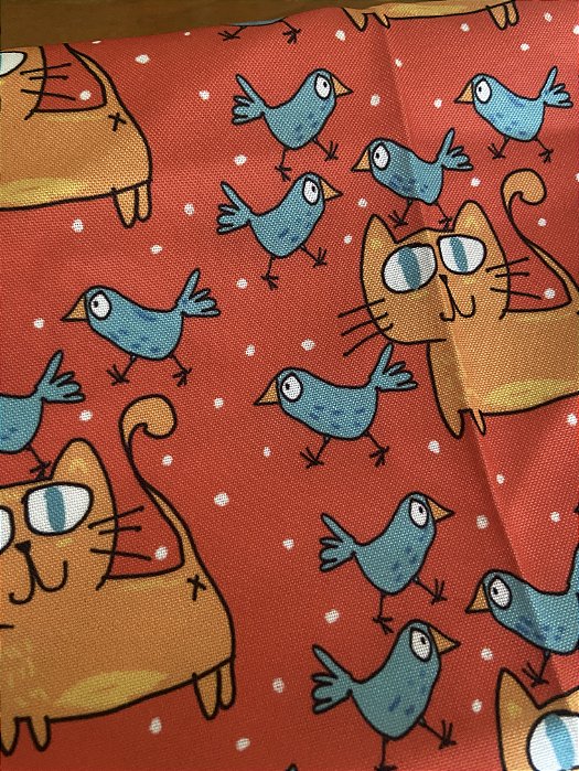 Tecido Gatos e passarinhos