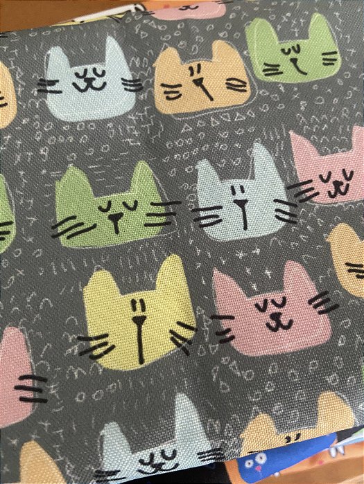 Tecido Gatos fd cinza
