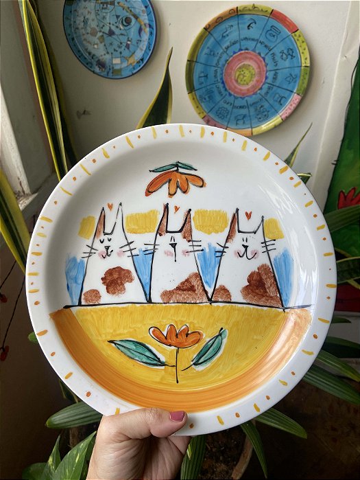Prato Raso de porcelana - 3 gatinhos
