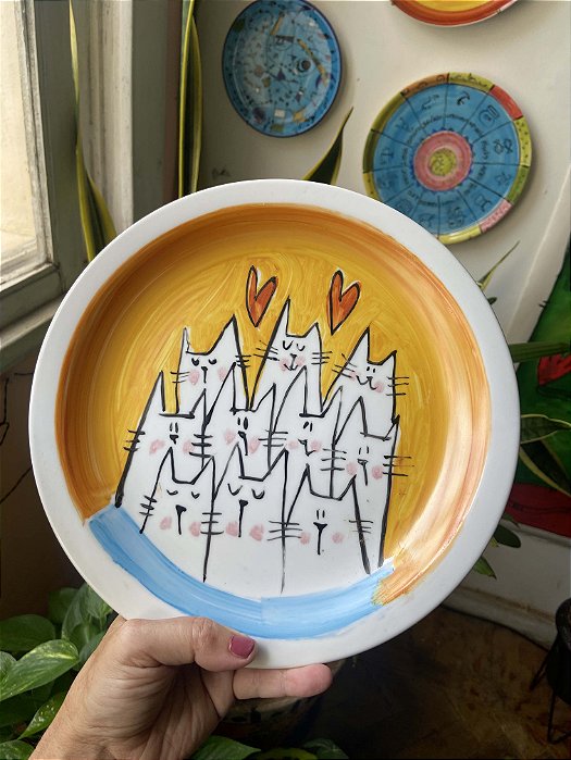 Prato Raso de porcelana - Muitos gatinhos