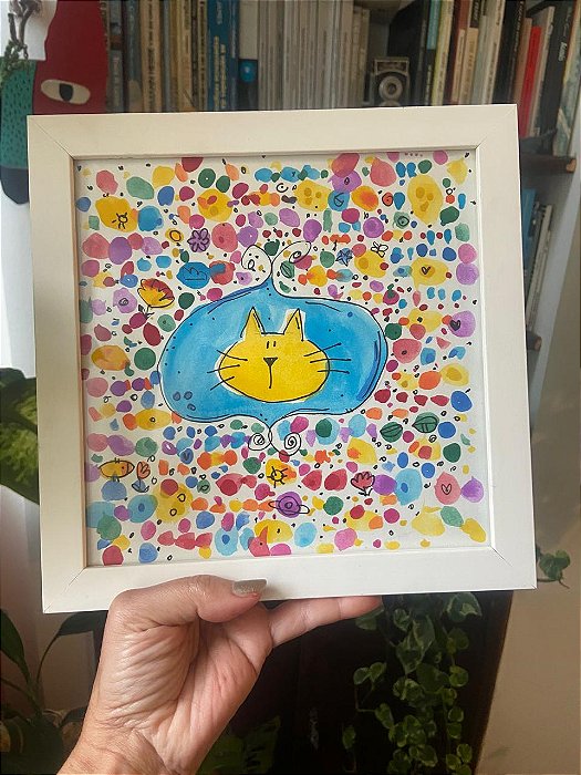 Quadrinho aquarela Gato e cores