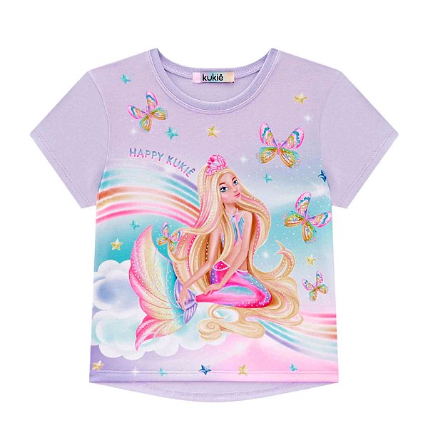 Blusa Infantil Menina Barbie Sereia Lilás