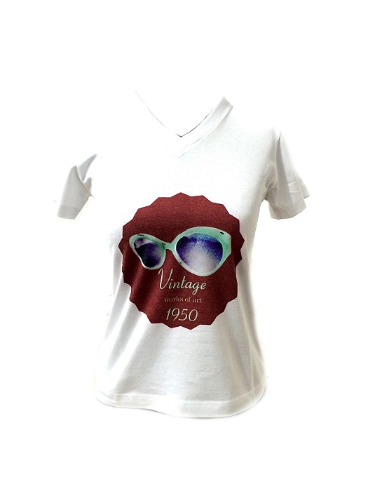 CAMISETA MALHA BABY LOOK Feminino _Gola V_Modelo: VINTAGE 1950 cor Vermelho