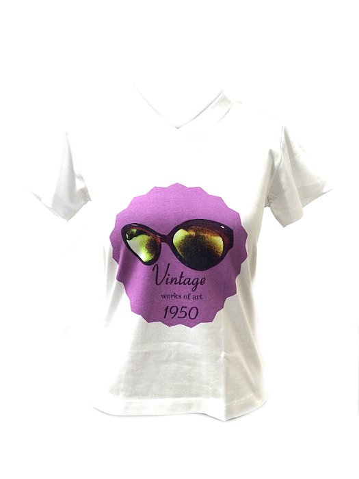 CAMISETA MALHA BABY LOOK Feminino _Gola V_Modelo: VINTAGE 1950 cor Uva