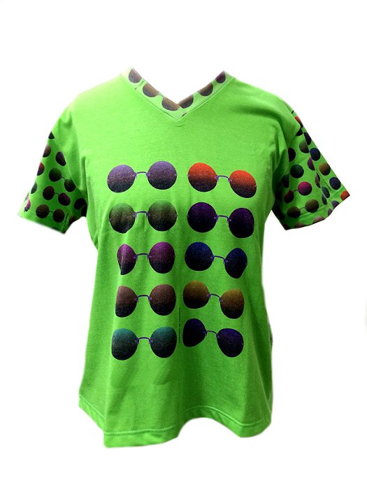 CAMISETA MALHA BABY LOOK Feminino _Gola C_Modelo: BOLINHA cor Verde Limão