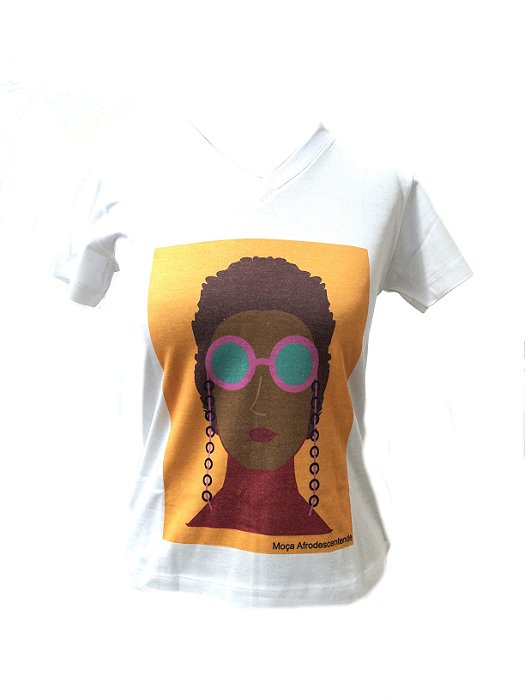 CAMISETA MALHA BABY LOOK Feminino _Gola V_Modelo: USDRAUZINTON PERSONAGEM_MOÇA AFRODESCENDENTE