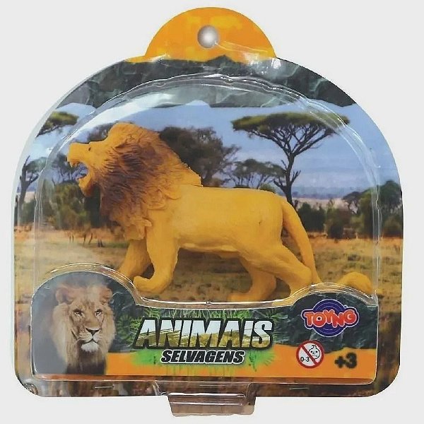 Boneco Leão Amarelo - Animais Selvagens - Toyng Brinquedos - Tio Gêra