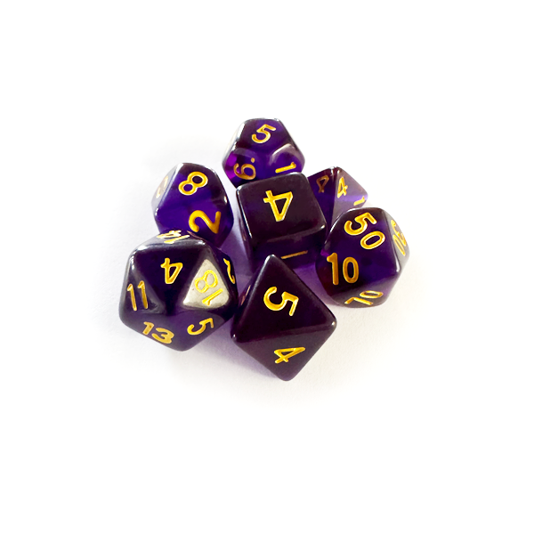 Dados RPG: Translucido Roxo e Dourado Central Dice