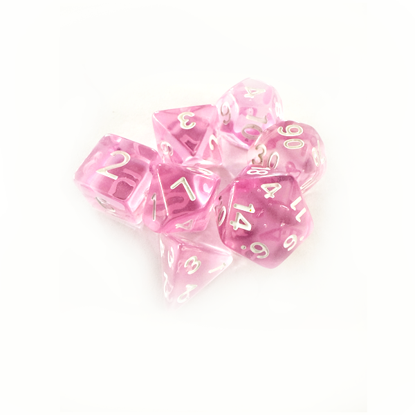 Dados RPG: Translucido Rosa e Branco Central Dice