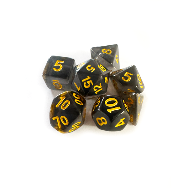 Dados RPG: Translucido Fumaca e Dourado Central Dice