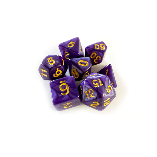 Dados RPG: Perolado Roxo e Dourado Central Dice