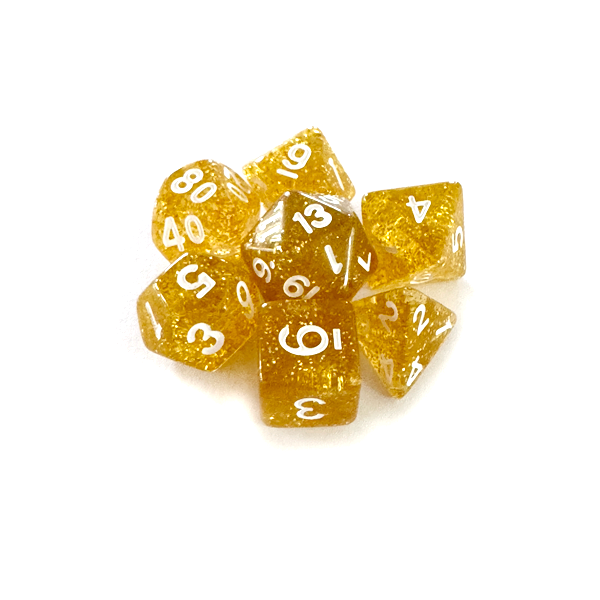 Dados RPG: Glitter Amarelo e Branco Central Dice