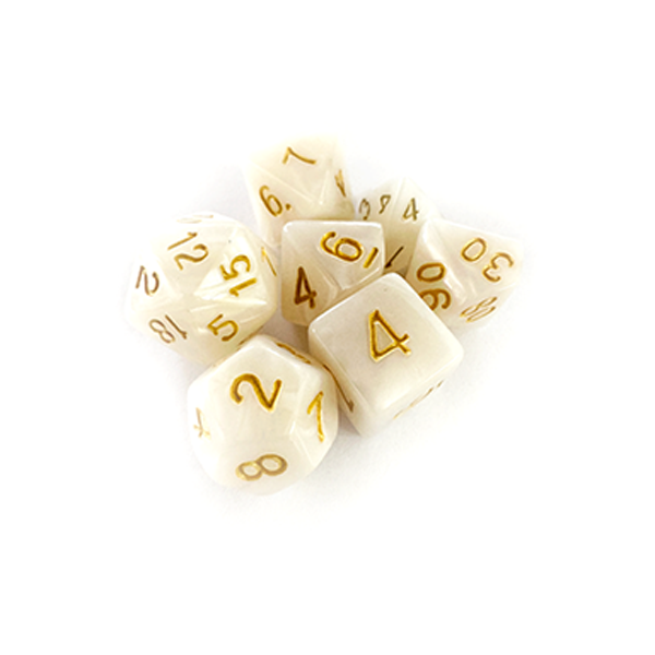 Dados RPG: Perolado Branco e Dourado Central Dice