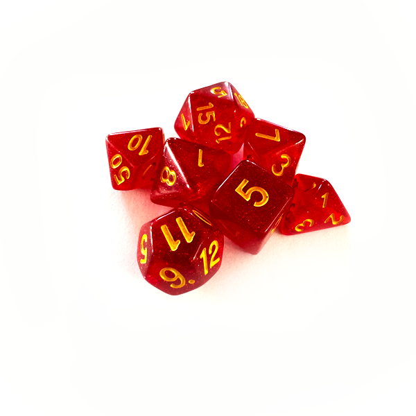 Dados RPG: Glitter Vermelho e Dourado Central Dice