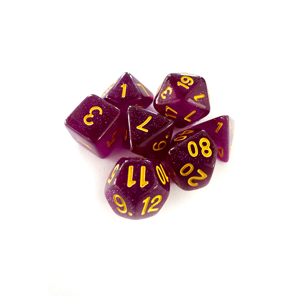 Dados RPG: Glitter Roxo e Dourado Central Dice