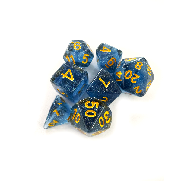 Dados RPG: Glitter Azul e Dourado Central Dice
