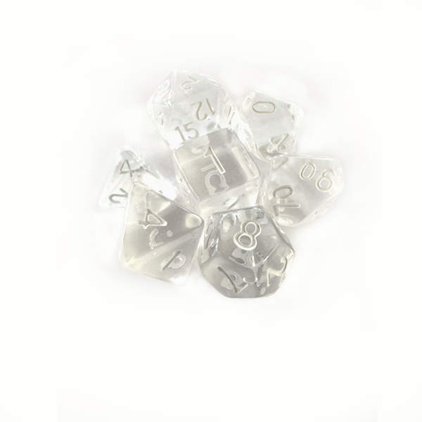 Dados RPG: Translucido Transparente e Branco Central Dice