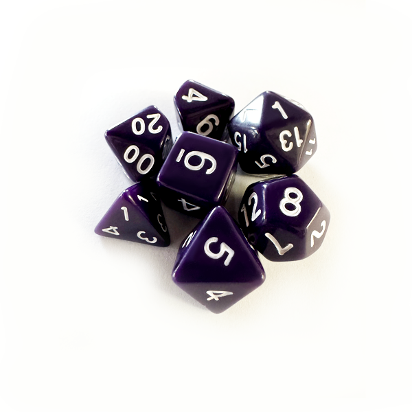 Dados RPG: Opaco Roxo e Branco Central Dice