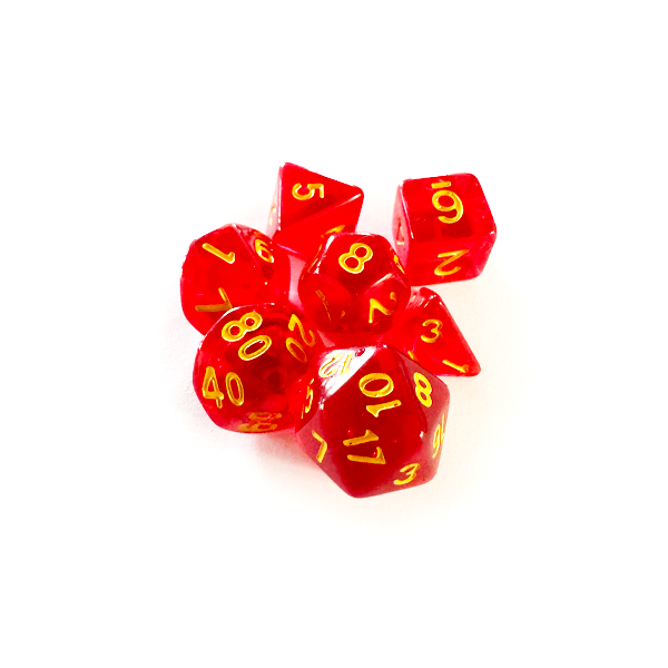 Dados RPG: Translucido Vermelho e Dourado Central Dice