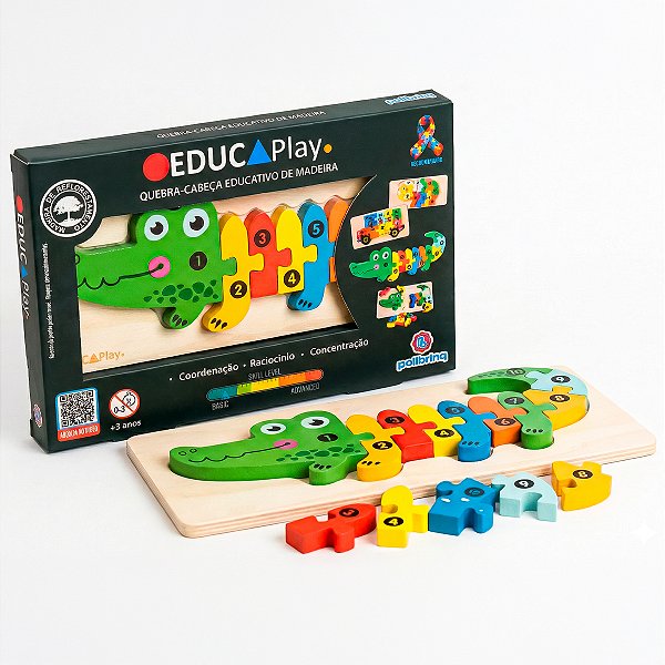 Educaplay Quebra Cabeça Madeira Formas Jacaré Polibrinq