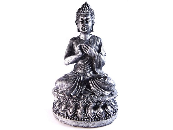 Estátua Buda Hindu Flor de Lotus - 16 cm - Prata