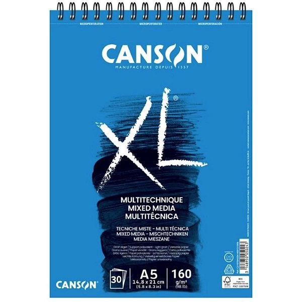 Canson XL Mix Média Multitécnica - Grão Fino A5 - 160g/m²