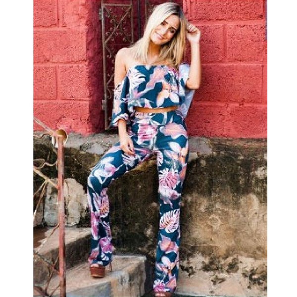 Calça feminina de malha de microfibra estampada