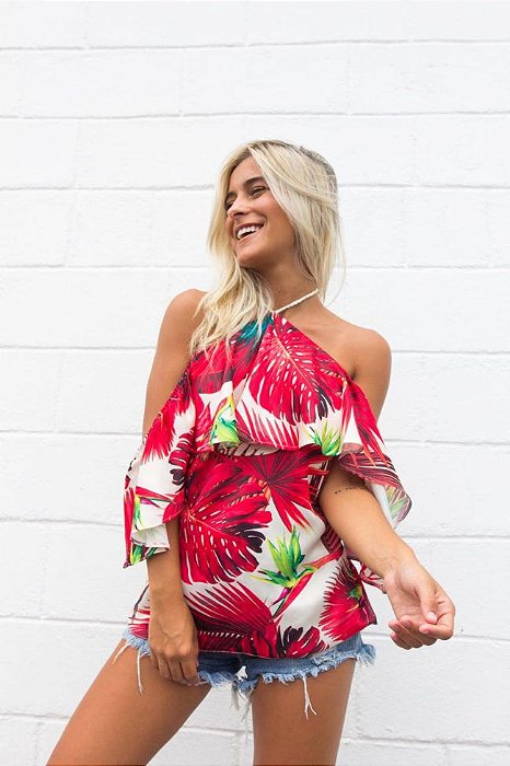 Blusa estampa tropical sedinha e babado