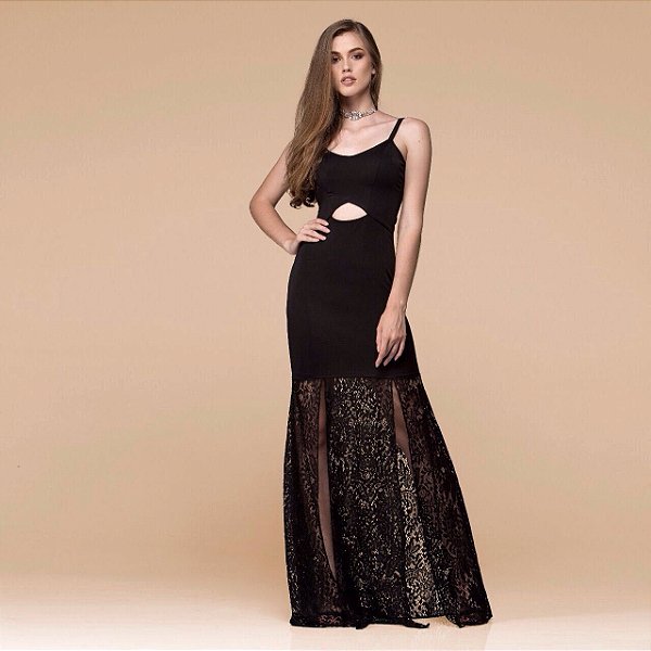 vestidos de renda preto longo