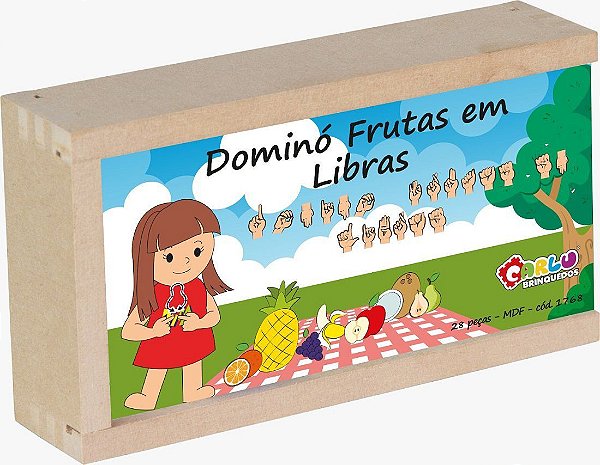 Brinquedo Educativo Domino De Frutas Em Libras Em Mdf 28 Peças - Carlu