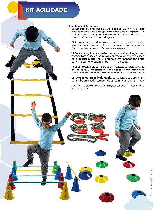 Kit Agilidade Escada Bastões Cones Cordas Contendo 31 Peças