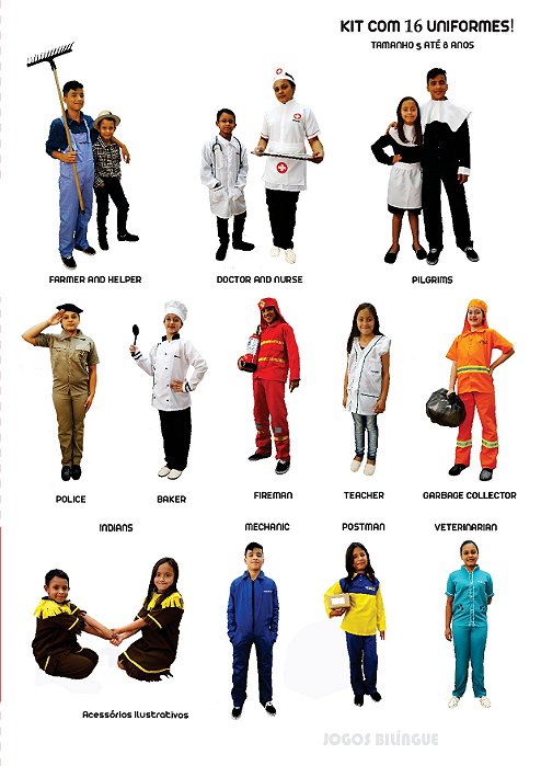 Kit Uniformes Das Profissões Com 16 Peças - Jottplay