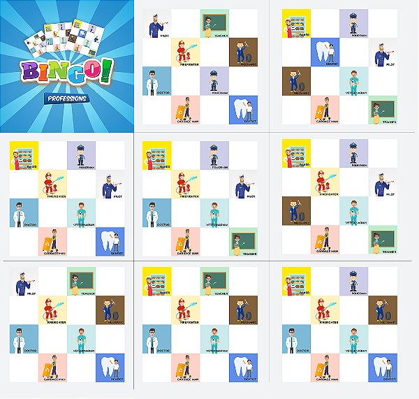 Bingo Profissoes Em Ingles - Professions- Jottplay