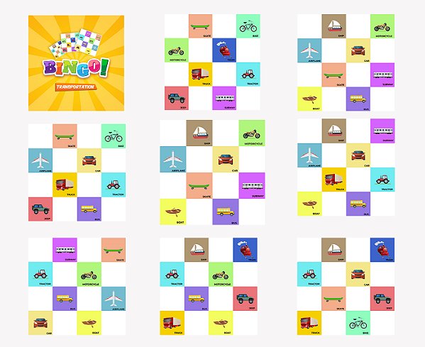 Bingo Meios De Transportes Em Ingles - Transportation - Jottplay