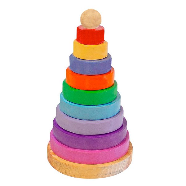 Piramide Cores Torre Arco Iris Madeira Cognitivo 11 Pecas