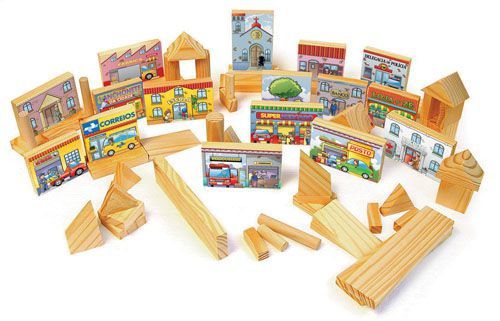Brinquedo Educativo Blocos De Construçao E Urbanismo 100 Peças Em Madeira Na Mochila