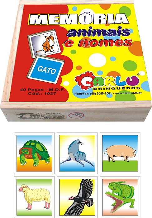 Brinquedo Educativo Memória Animais E Nomes Mdf 40 Peças