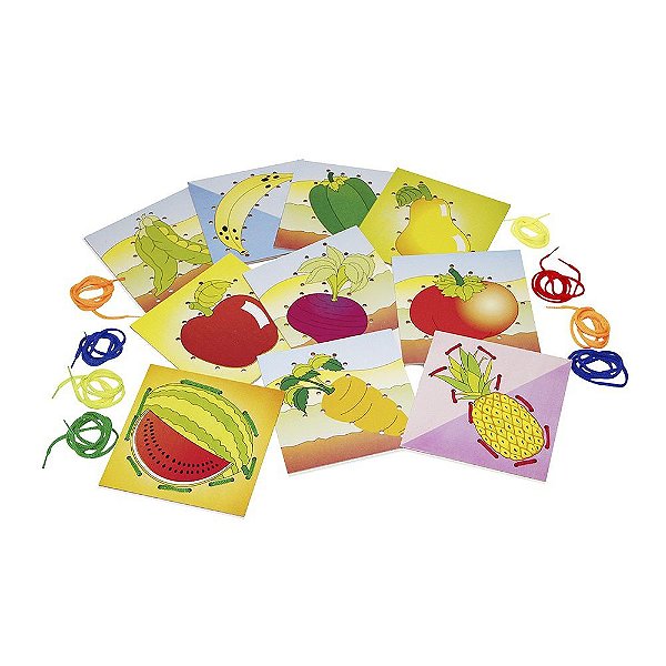 Brinquedo Educativo Alinhavos Frutas E Legumes Em Mdf Com 10 Peças