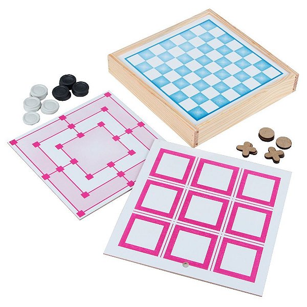 Brinquedo Educativo Jogo 3 Em 1 Dama Trilha E Jogo Da Velha Mdf
