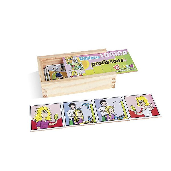 Brinquedo Educativo Sequençia Lógica Profissoes Em Mdf Com 16 Peças