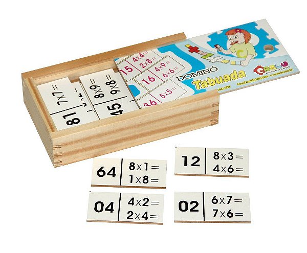 Brinquedo Educativo Dominó Tabuada Em Mdf Com 28 Peças - CARLU
