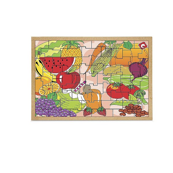 Brinquedo Educativo Quebra Cabeça Frutas E Legumes Base Mdf Com 55 Peças