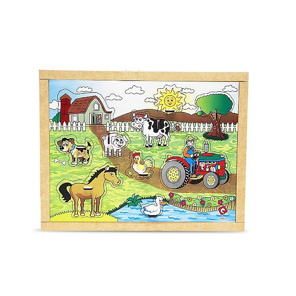 Brinquedo Educativo Quebra Cabeça Com Pinos Fazenda Base Mdf Com 10 Peças