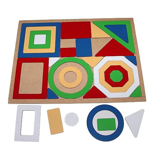 Brinquedo Educativo Quebra Cabeça Geometrico Gigante Base Mdf Com 30 Peças