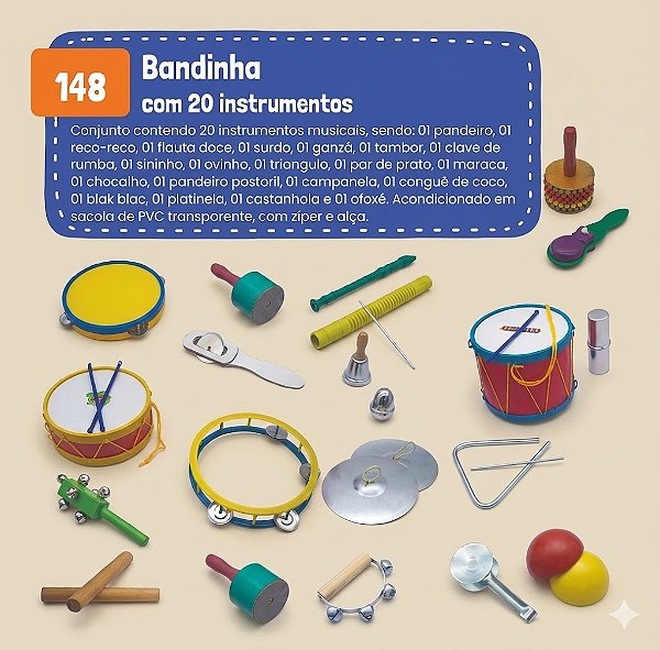 Bandinha Rítmica Infantil 20 Instrumentos Musicais Sacola