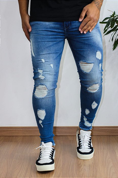 Calça Jeans Super Skinny Destroyed Delavê - Jay Jones