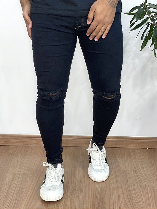 Calça Jeans Super Skinny Preta Rasgo no Joelho 2.0 - Jay Jones