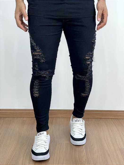 Calça Lav Preta Super Skinny Destroyed - Good Jeans