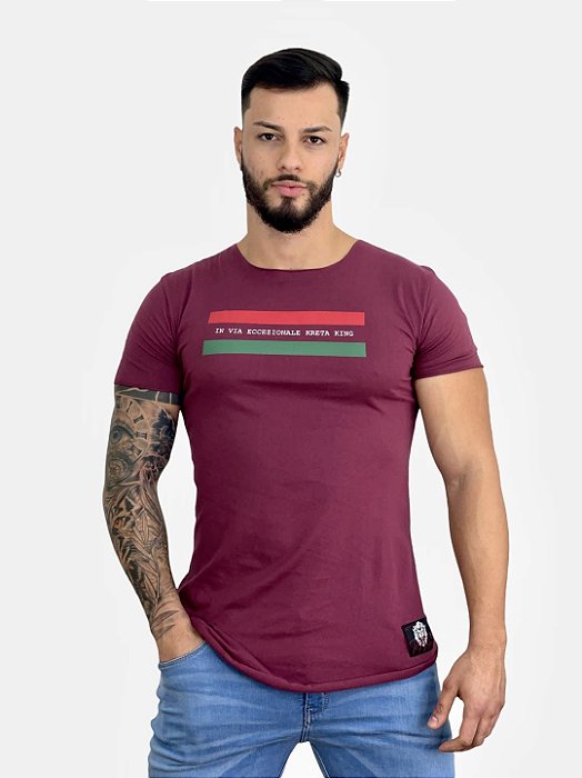 Camiseta Longline Bordô Faixas Color - Kreta Clothing #