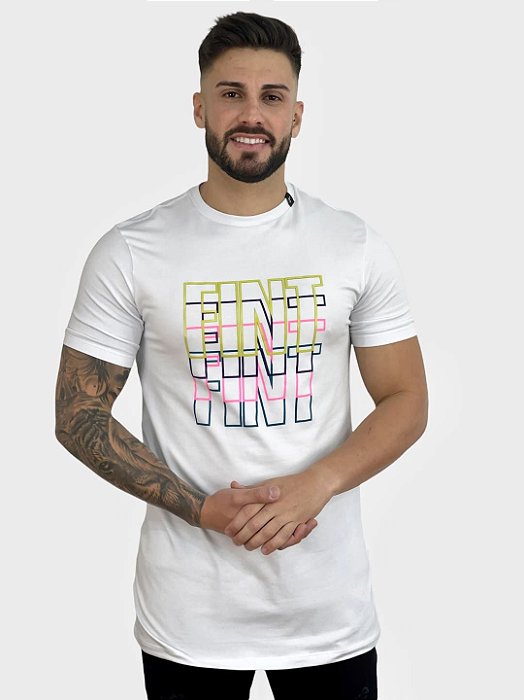 Camiseta Longline Branca Logos Colors - Fint